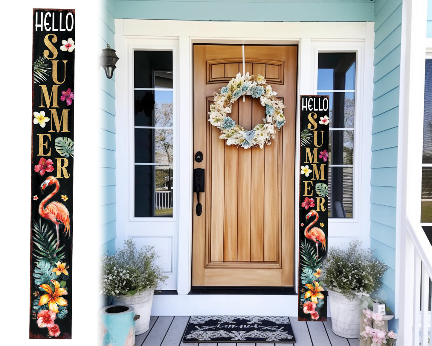 72in Summer Tropical Watercolor Flamingo Porch Sign - UV Protected, Foldable - Perfect for Door, Wall, Outdoor Entryway Decor, Sealed