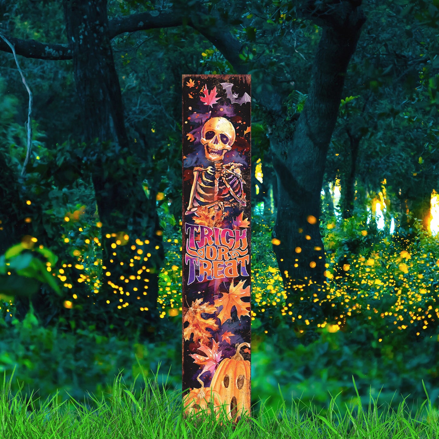 42-inch Trick or Treat Watercolor Skeleton Garden Stake | Halloween Decor - Perfect for Outdoor Decor on Patio and Lawn Decor