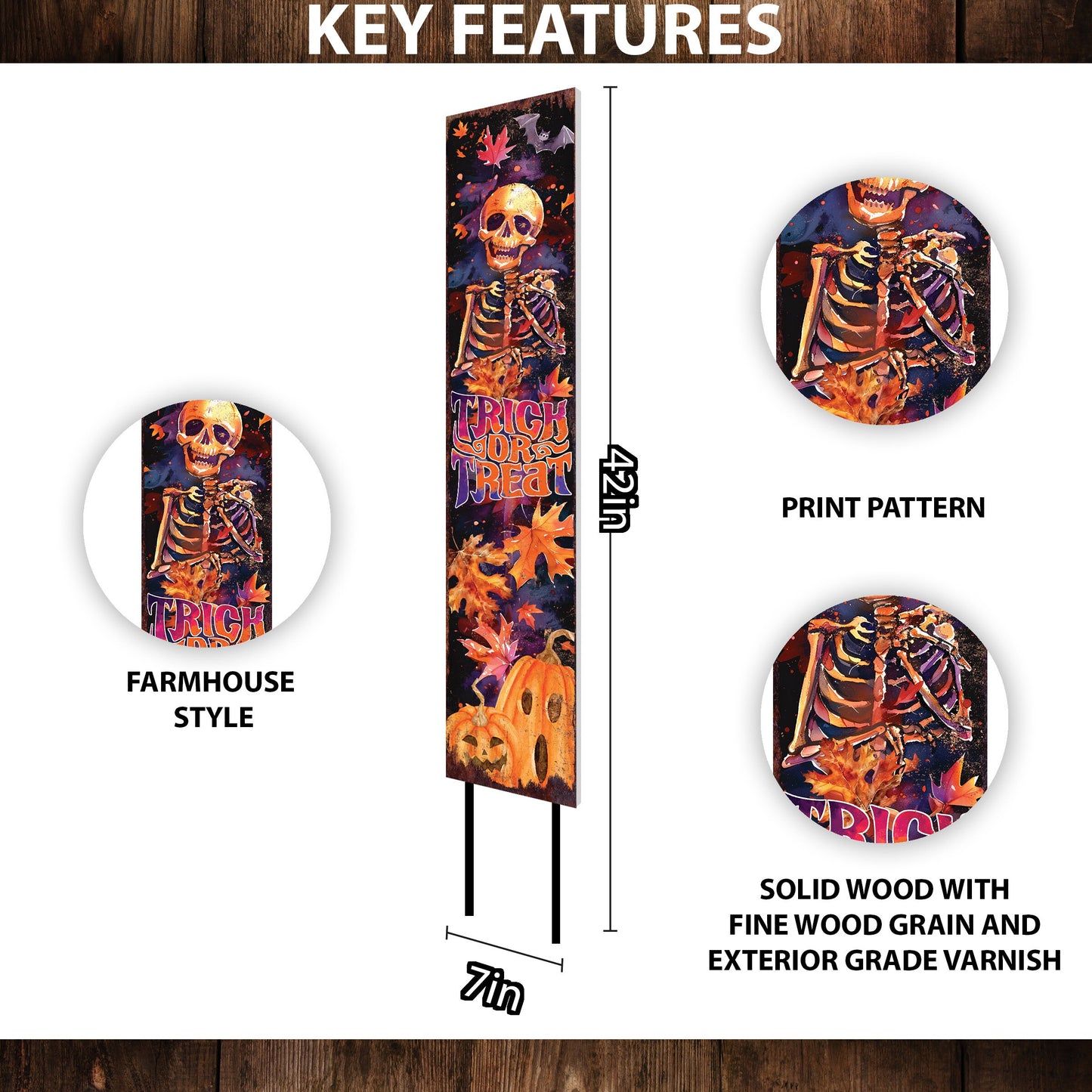 42-inch Trick or Treat Watercolor Skeleton Garden Stake | Halloween Decor - Perfect for Outdoor Decor on Patio and Lawn Decor