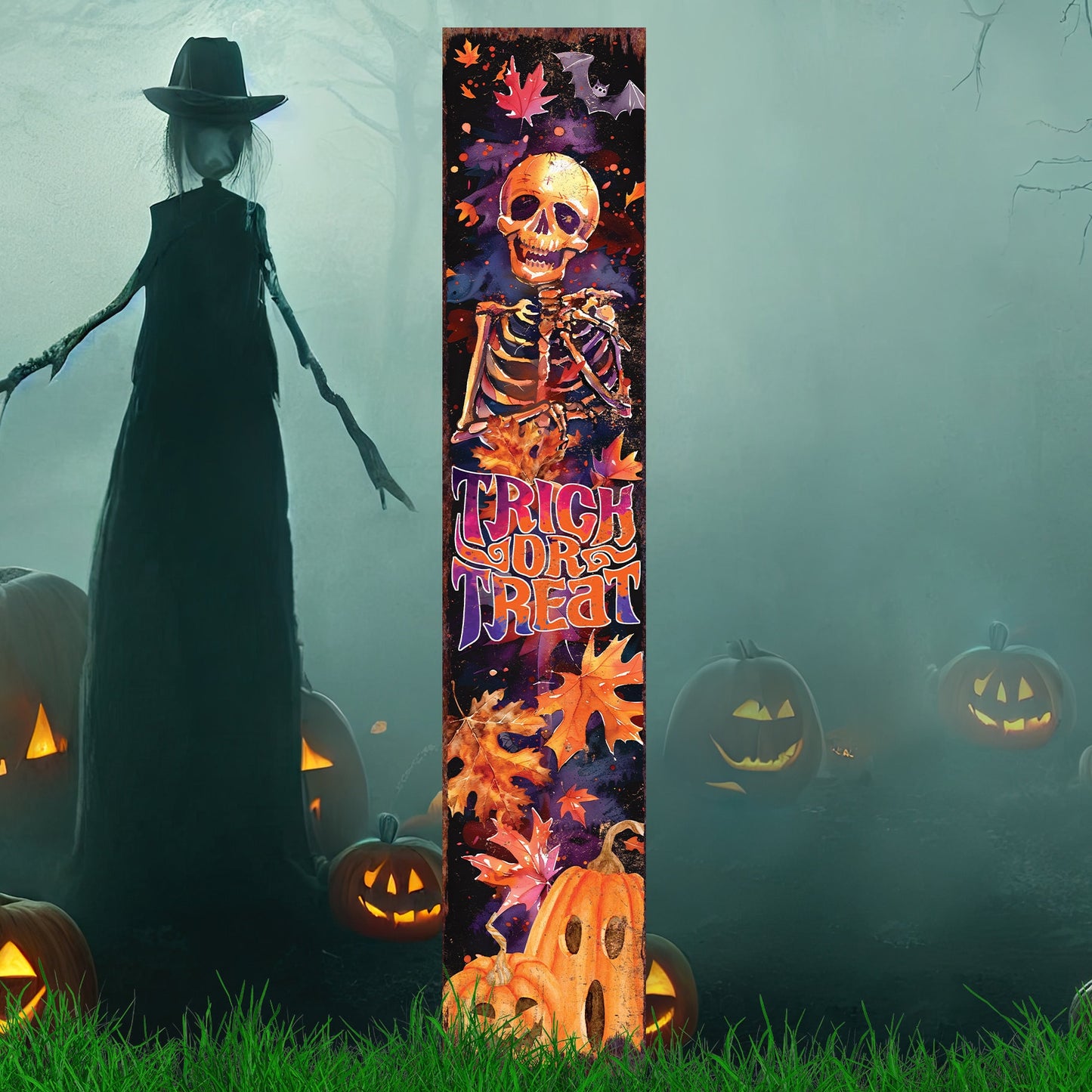 42-inch Trick or Treat Watercolor Skeleton Garden Stake | Halloween Decor - Perfect for Outdoor Decor on Patio and Lawn Decor