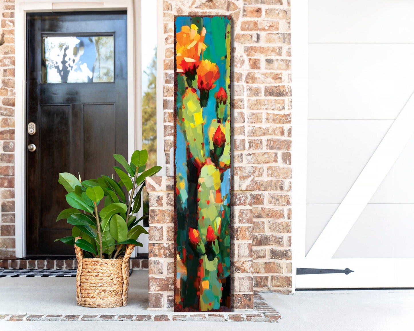 48in Summer Cactus Porch Sign - Rustic Farmhouse Decor - Perfect for Door, Wall, Outdoor Entryway - UV Protected, Sealed, Oil Paint Style