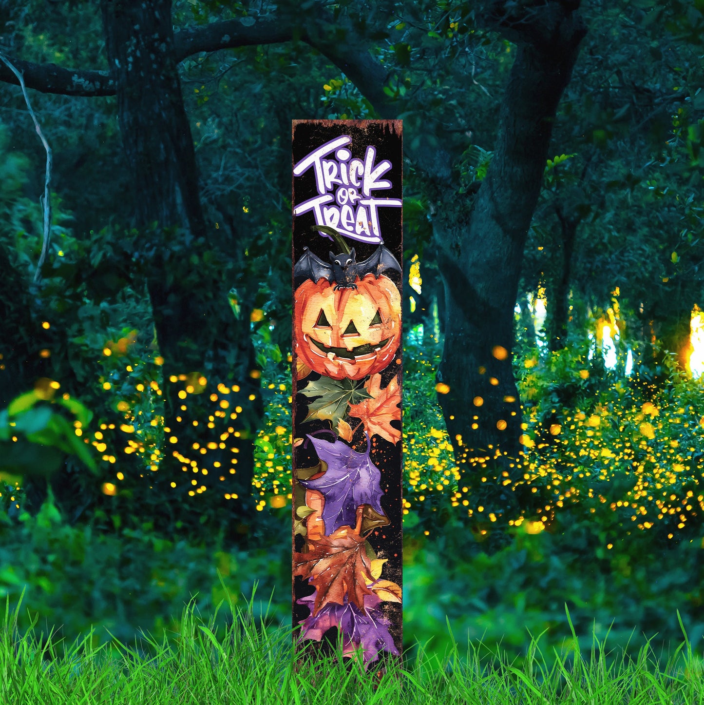 42-inch Trick or Treat Watercolor Pumpkin Garden Stake | Halloween Decor | Perfect for Outdoor Decor on Patio and Lawn Decor
