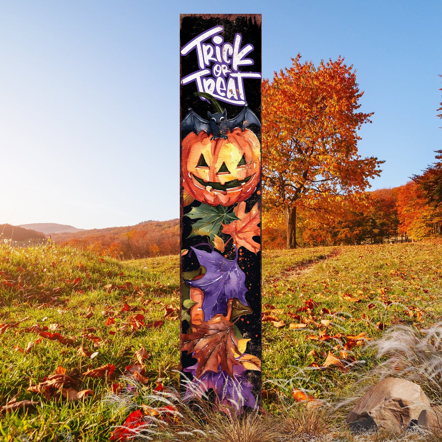 42-inch Trick or Treat Watercolor Pumpkin Garden Stake | Halloween Decor | Perfect for Outdoor Decor on Patio and Lawn Decor