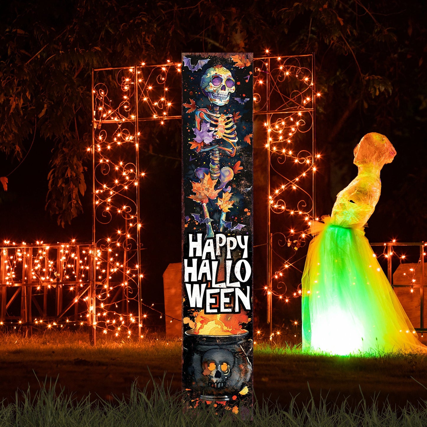 42-inch Happy Halloween Watercolor Garden Stake | Halloween Decor | Perfect for Outdoor Decor on Patio and Lawn Decor