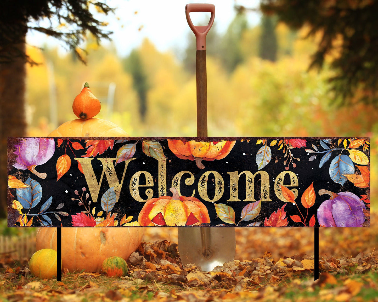 36in Happy Halloween Garden Stake - Perfect for Outdoor Decors, Yard Art, Halloween Garden Decorations - Watercolor Style Pumpkin