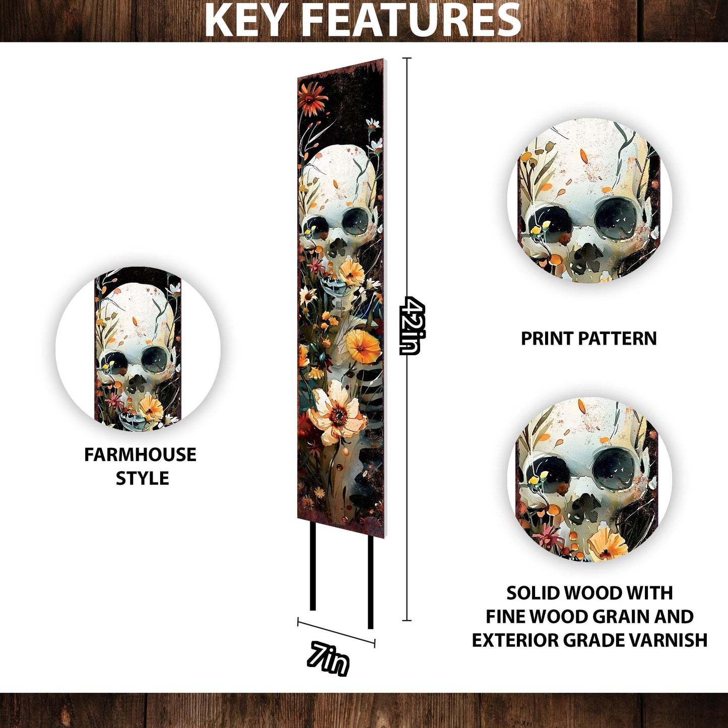 42in Halloween Garden Stake | Wooden Decor | Watercolor Skeleton | Outdoor Patio & Lawn Decoration - | Wildflower Halloween Decor