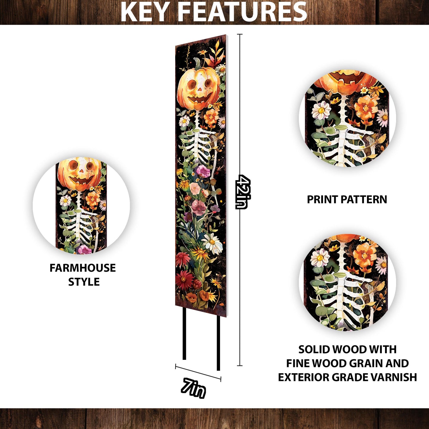42in Halloween Garden Stake | Watercolor Jack O Lantern | Outdoor Patio and Lawn Decoration | Halloween Wildflower Wooden Decor