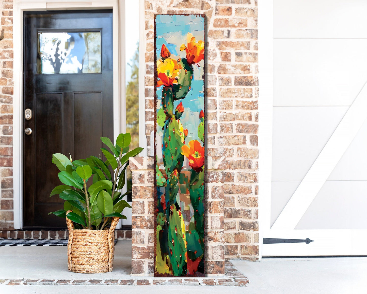 48in Summer Cactus Porch Sign - Rustic Farmhouse Decor - Oil Paint Style - Perfect for Door, Wall, Outdoor Entryway - UV Protected, Sealed