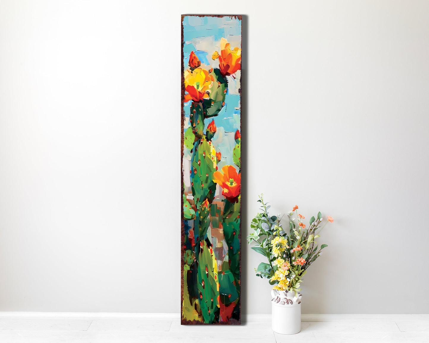 48in Summer Cactus Porch Sign - Rustic Farmhouse Decor - Oil Paint Style - Perfect for Door, Wall, Outdoor Entryway - UV Protected, Sealed