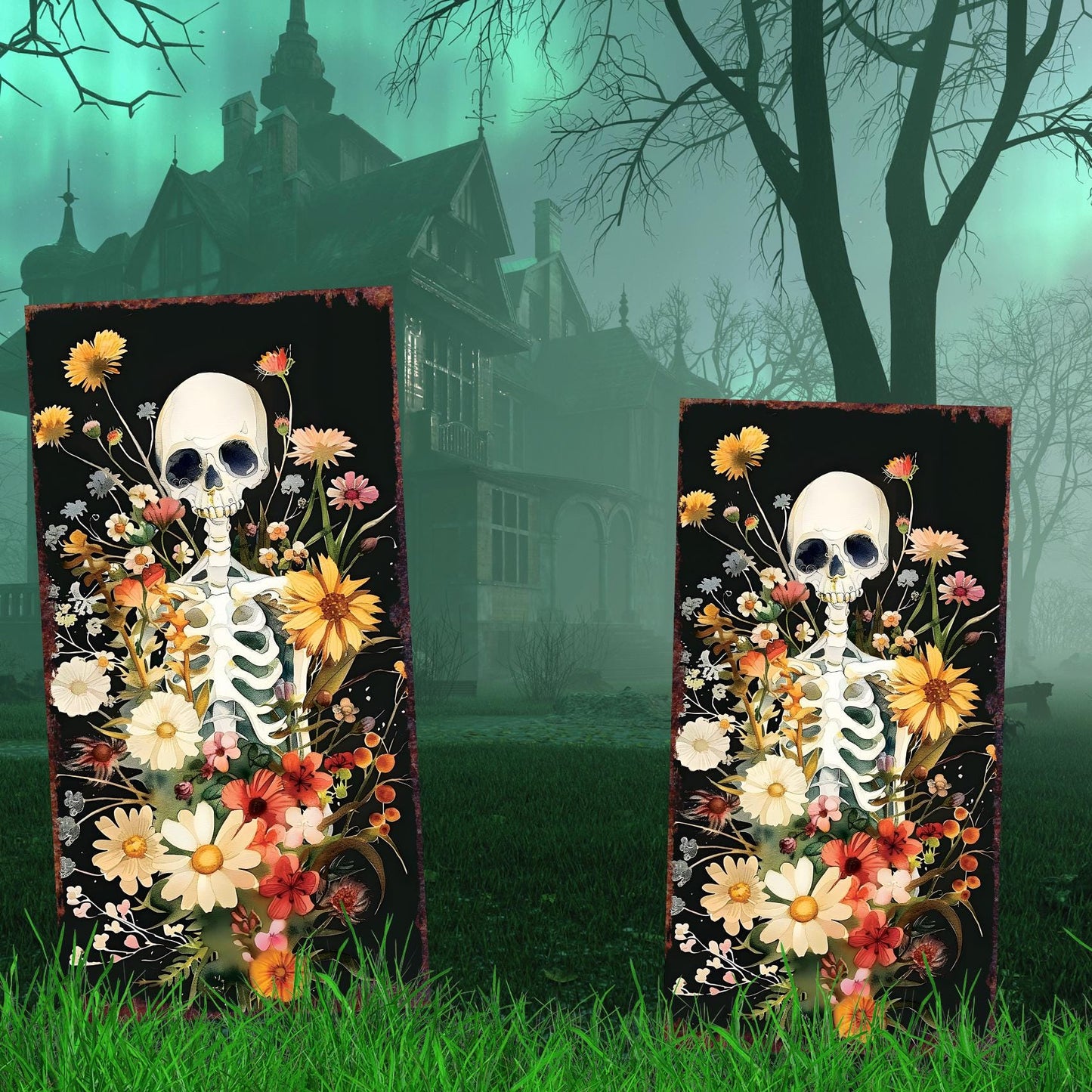 30inch Halloween Skeleton Garden Stake | Halloween Decor | Wooden Halloween Sign | Halloween Yard Decor | Halloween Watercolor Style Decor