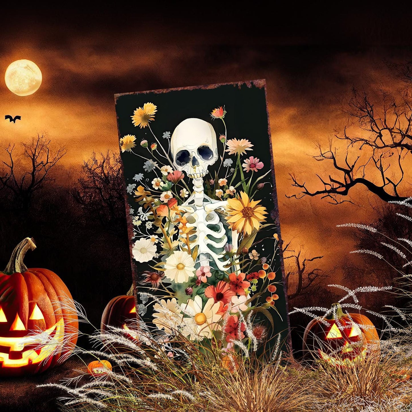 30inch Halloween Skeleton Garden Stake | Halloween Decor | Wooden Halloween Sign | Halloween Yard Decor | Halloween Watercolor Style Decor