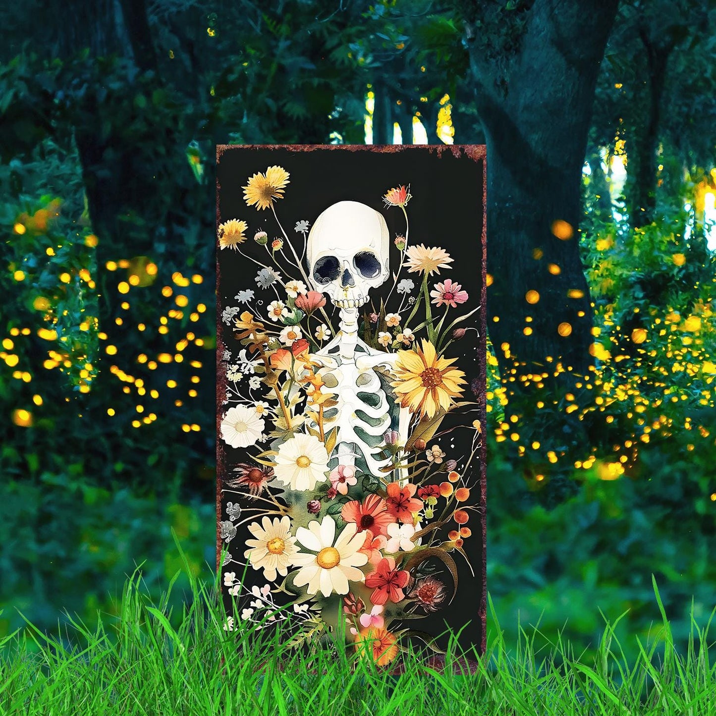 30inch Halloween Skeleton Garden Stake | Halloween Decor | Wooden Halloween Sign | Halloween Yard Decor | Halloween Watercolor Style Decor