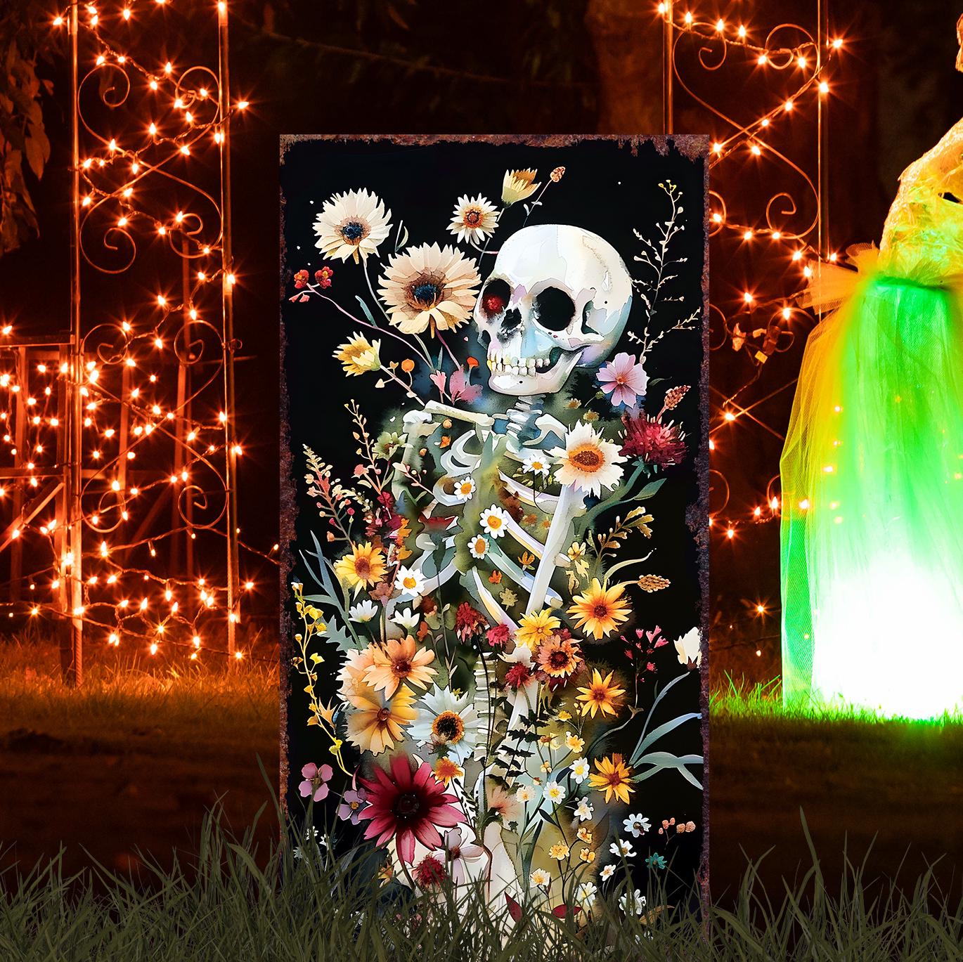 30inch Halloween Skeleton Wooden Garden Stake | Halloween Decor | Halloween Sign | Halloween Yard Decor | Halloween Watercolor Style Decor