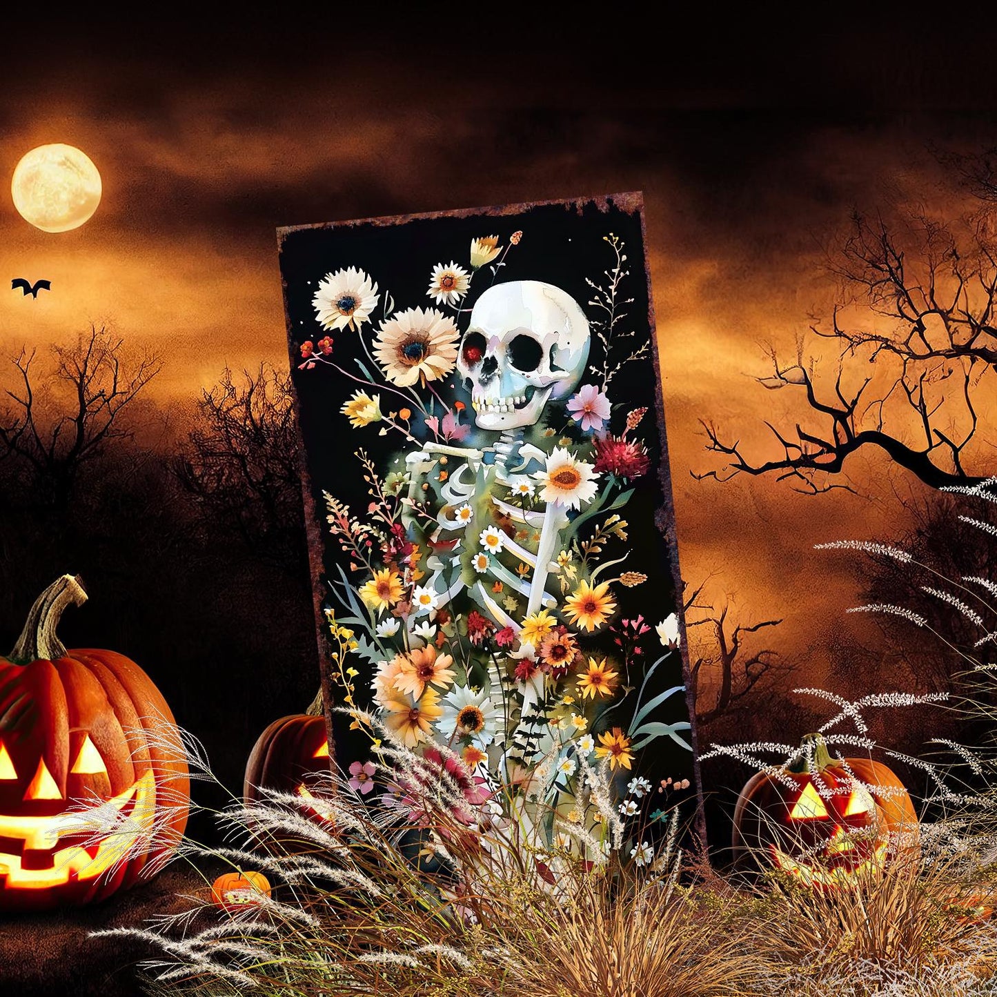 30inch Halloween Skeleton Wooden Garden Stake | Halloween Decor | Halloween Sign | Halloween Yard Decor | Halloween Watercolor Style Decor