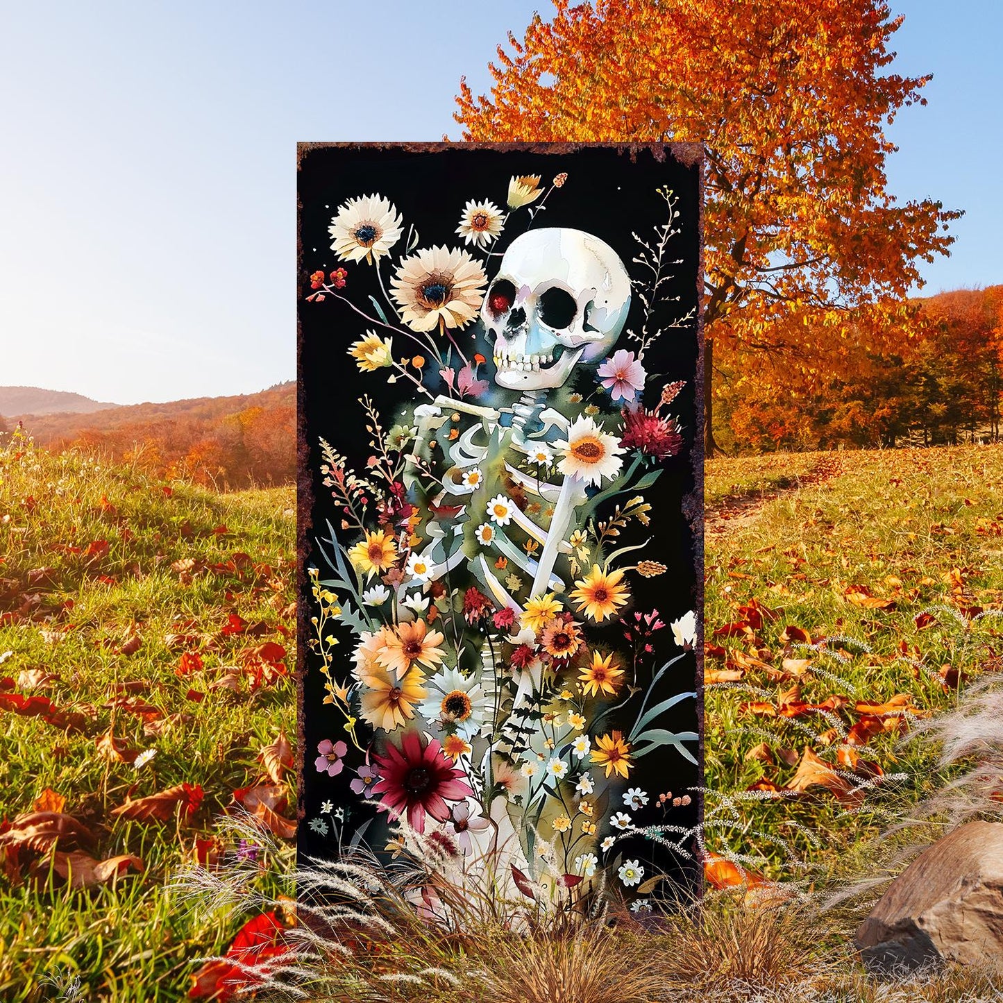 30inch Halloween Skeleton Wooden Garden Stake | Halloween Decor | Halloween Sign | Halloween Yard Decor | Halloween Watercolor Style Decor