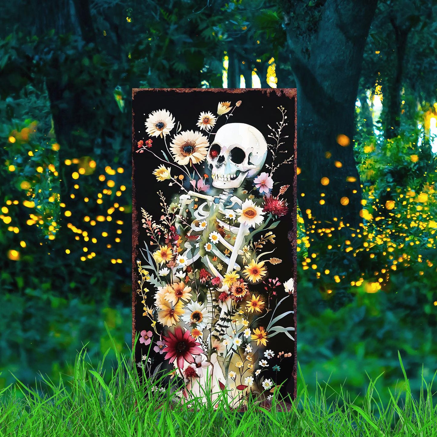 30inch Halloween Skeleton Wooden Garden Stake | Halloween Decor | Halloween Sign | Halloween Yard Decor | Halloween Watercolor Style Decor