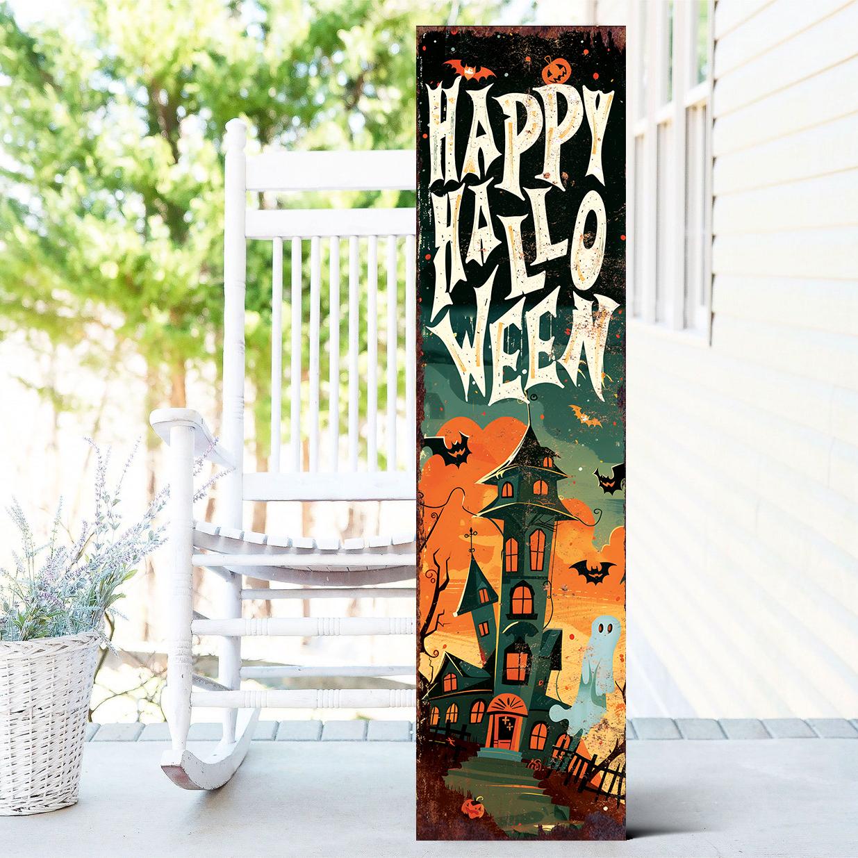 36in Wooden Happy Halloween Porch Sign - Front Porch Halloween Welcome Sign, Vintage Halloween Decoration, Halloween Decoration