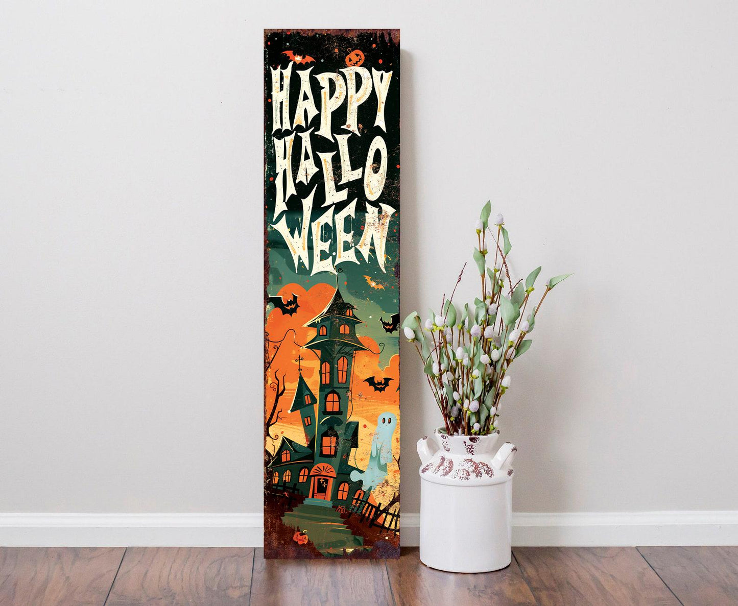 36in Wooden Happy Halloween Porch Sign - Front Porch Halloween Welcome Sign, Vintage Halloween Decoration, Halloween Decoration