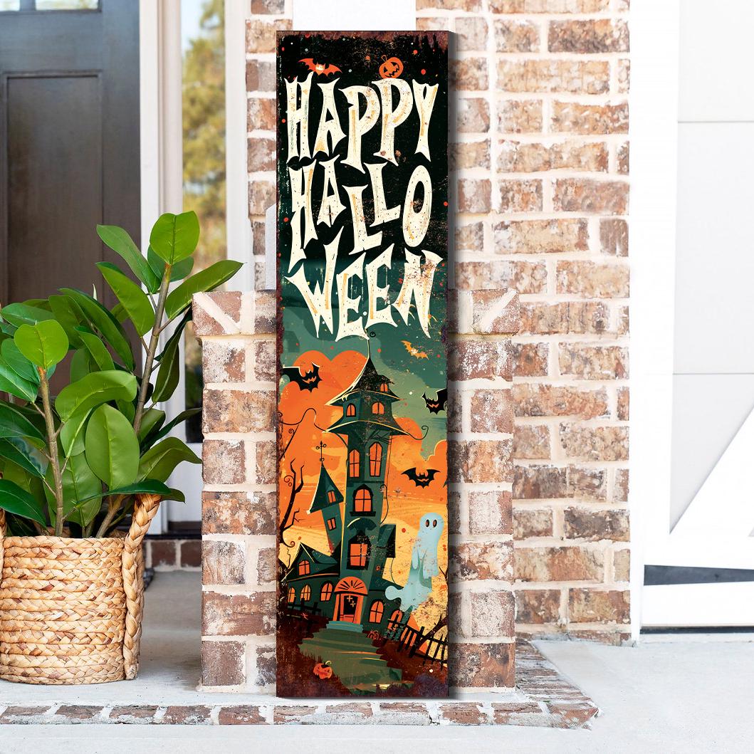 36in Wooden Happy Halloween Porch Sign - Front Porch Halloween Welcome Sign, Vintage Halloween Decoration, Halloween Decoration