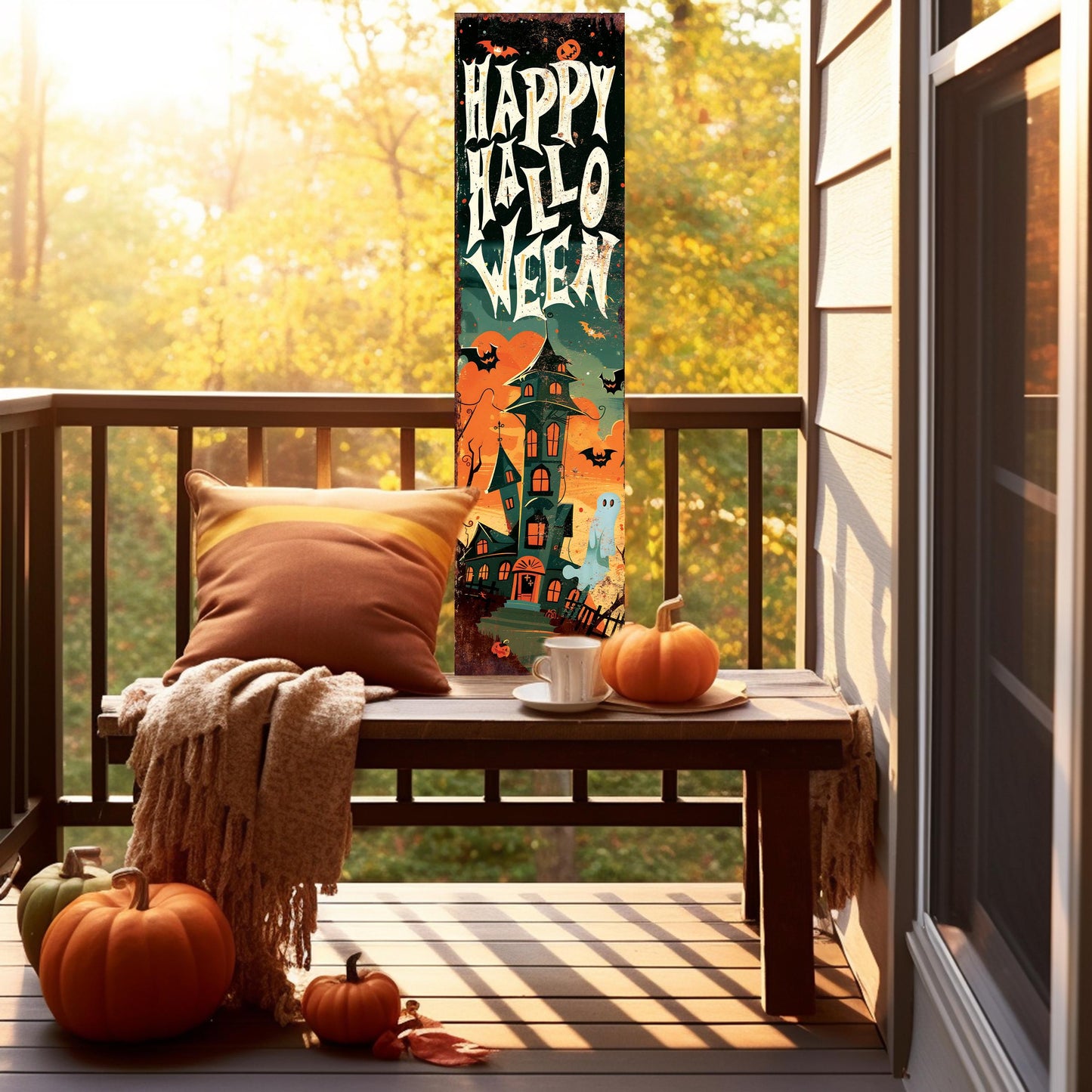 36in Wooden Happy Halloween Porch Sign - Front Porch Halloween Welcome Sign, Vintage Halloween Decoration, Halloween Decoration