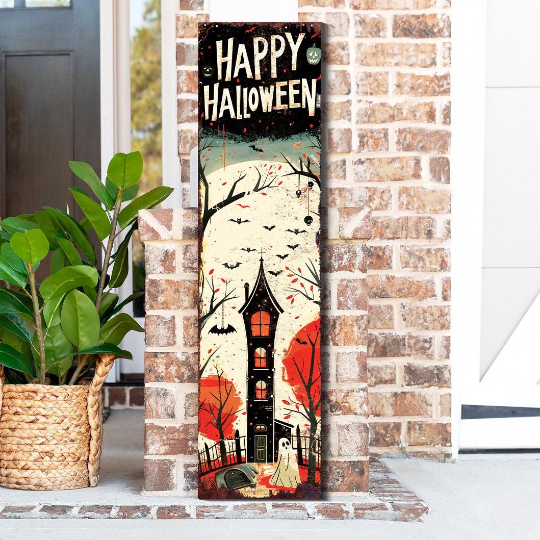 36in Happy Halloween Wooden Porch Sign - Front Porch Halloween Welcome Sign, Vintage Halloween Decoration, Halloween Decoration