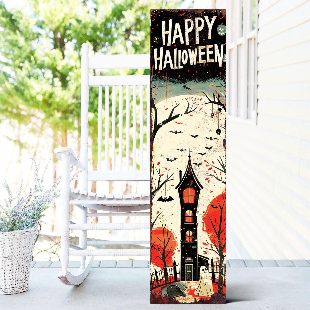 36in Happy Halloween Wooden Porch Sign - Front Porch Halloween Welcome Sign, Vintage Halloween Decoration, Halloween Decoration