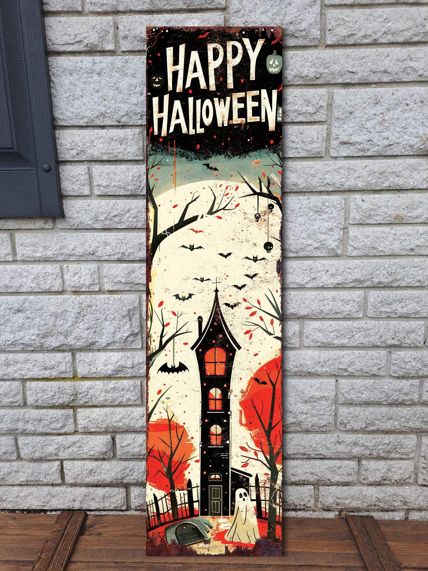 36in Happy Halloween Wooden Porch Sign - Front Porch Halloween Welcome Sign, Vintage Halloween Decoration, Halloween Decoration
