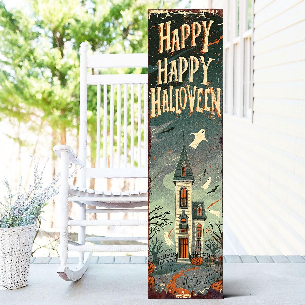 36in Happy Halloween Porch Sign - Front Porch Halloween Wooden Welcome Sign, Vintage Halloween Decoration, Halloween Decoration