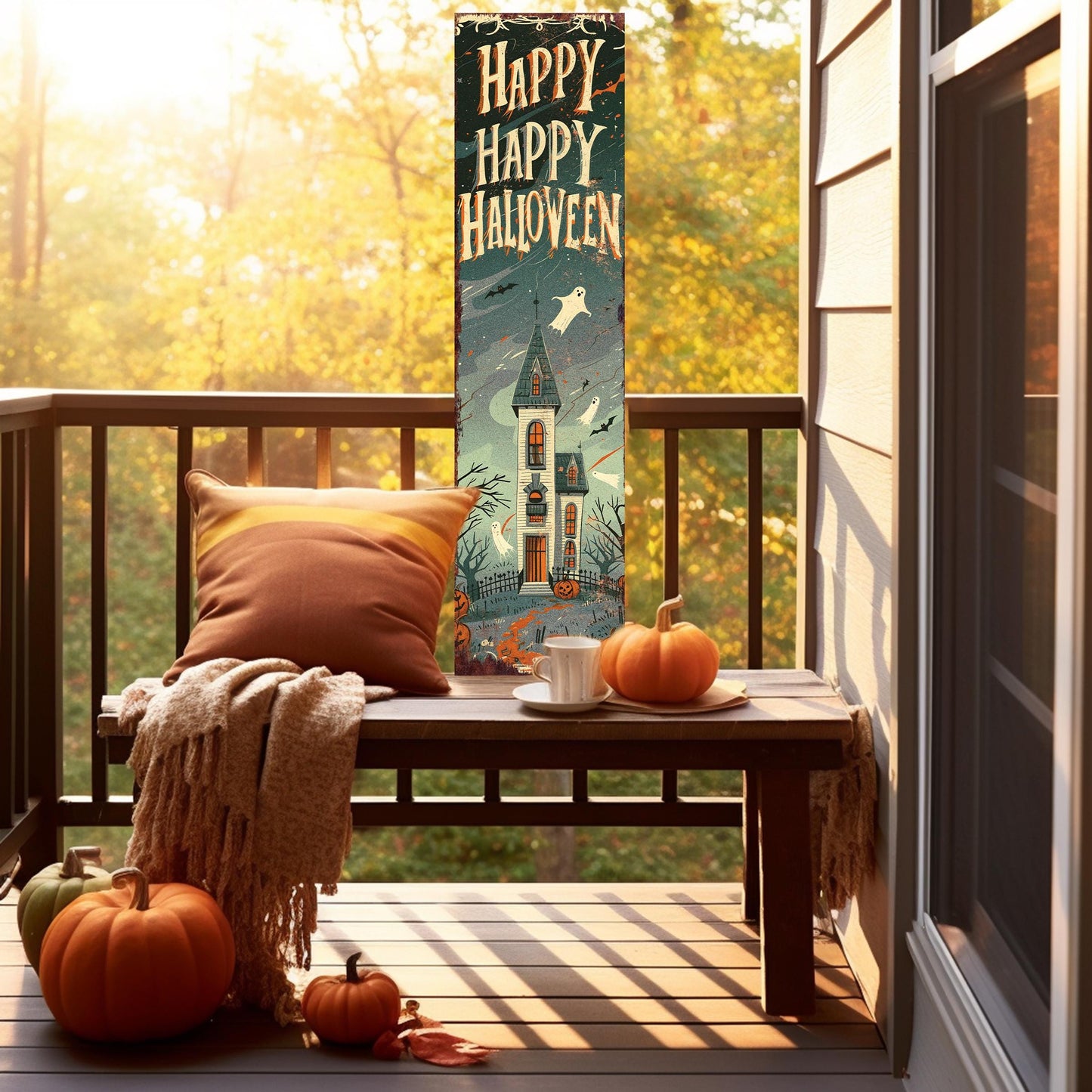 36in Happy Halloween Porch Sign - Front Porch Halloween Wooden Welcome Sign, Vintage Halloween Decoration, Halloween Decoration