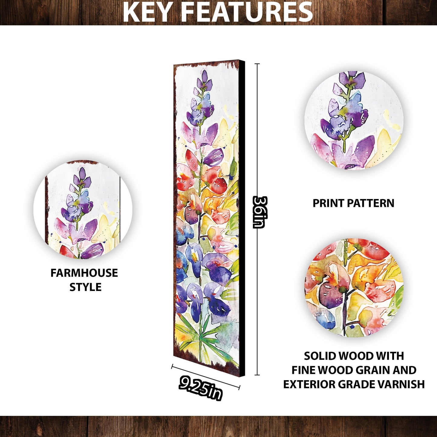 36in Spring Porch Sign | Watercolor Lupine Floral Decor | Ideal for Living Room | Entryway, Mantle, Porch, and Front Door