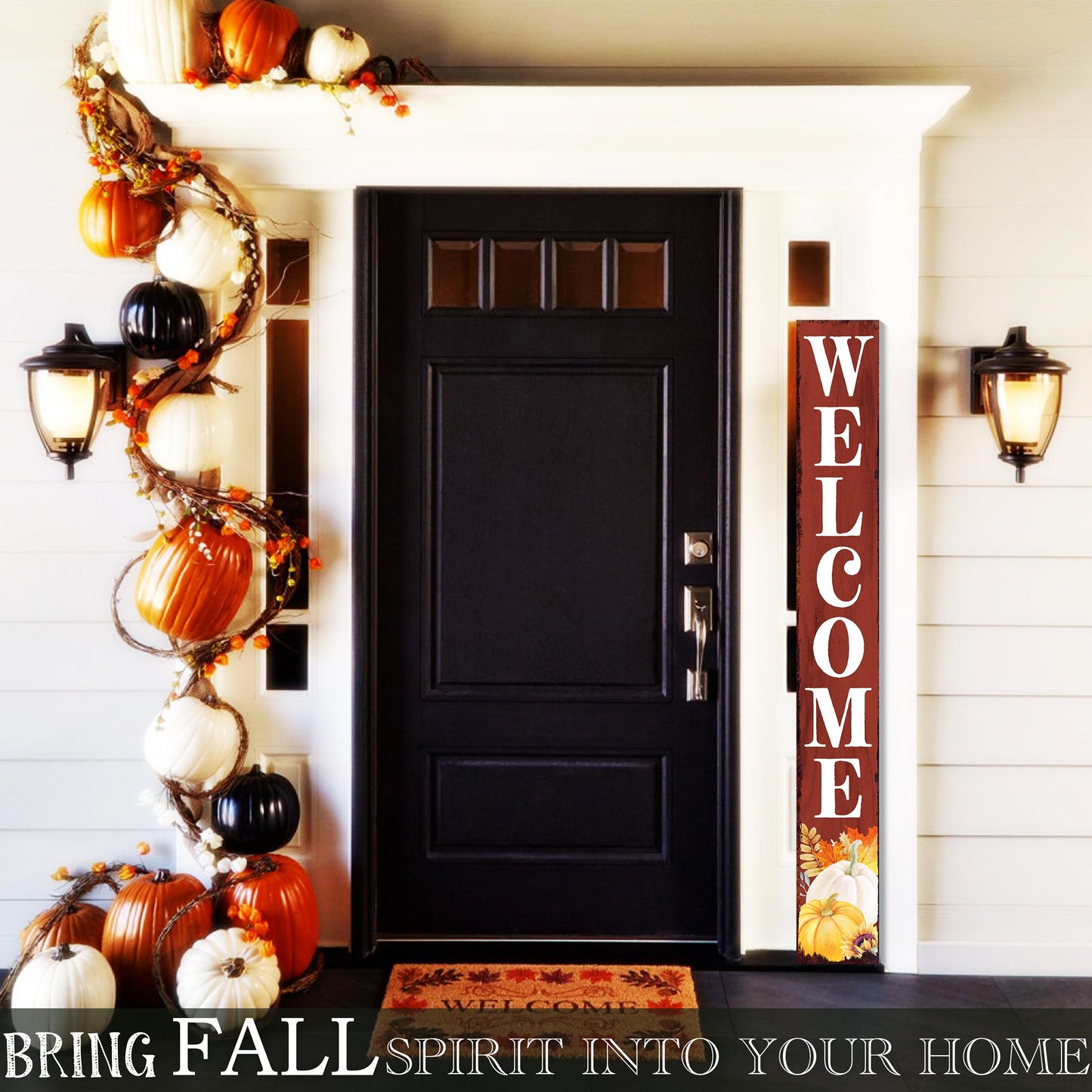 72in Fall Welcome Porch Sign - Front Porch Fall Red Ochre Welcome Sign with Vintage Autumn Decoration, Rustic Thanksgiving Decor for Outdoor