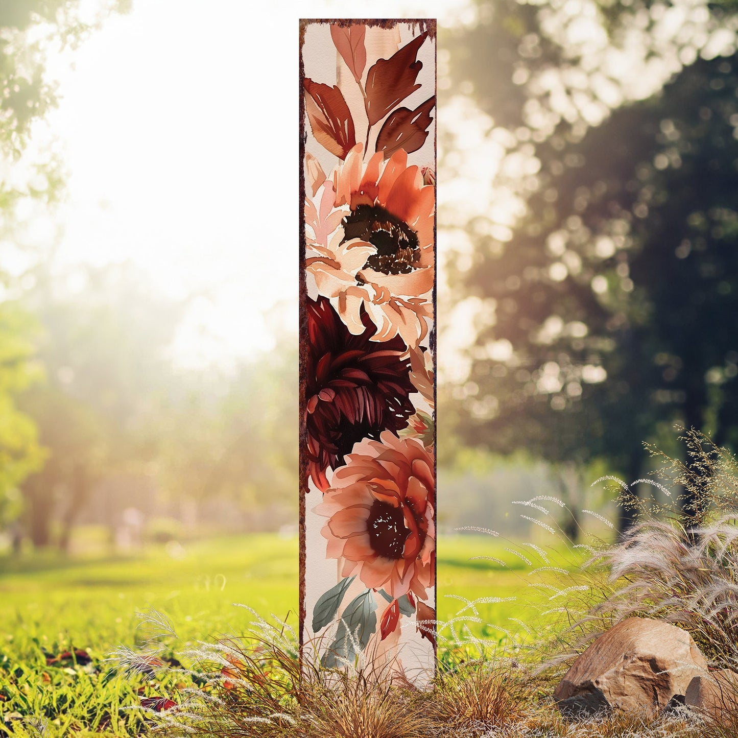 42in Fall Garden Stake | Watercolor Boho Floral Bouquet Decor | Ideal for Outdoor Decor, Yard Art, and Garden Decorations