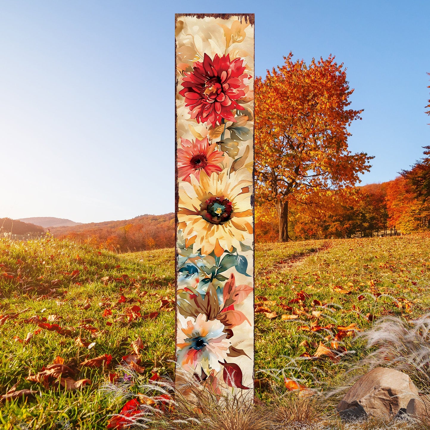 42in Fall Garden Stake - Watercolor Boho Floral Bouquet Decor | Ideal for Outdoor Decor, Yard Art, and Garden Decorations
