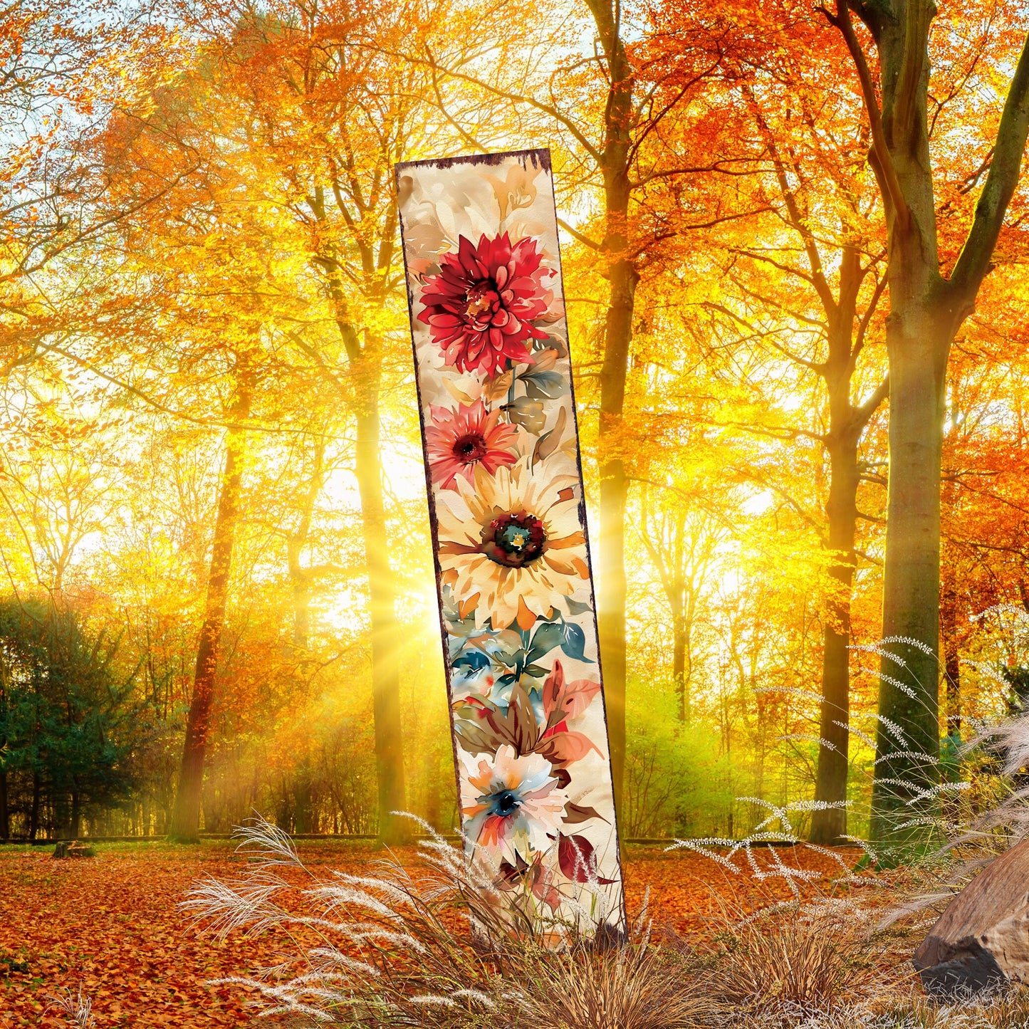 42in Fall Garden Stake - Watercolor Boho Floral Bouquet Decor | Ideal for Outdoor Decor, Yard Art, and Garden Decorations