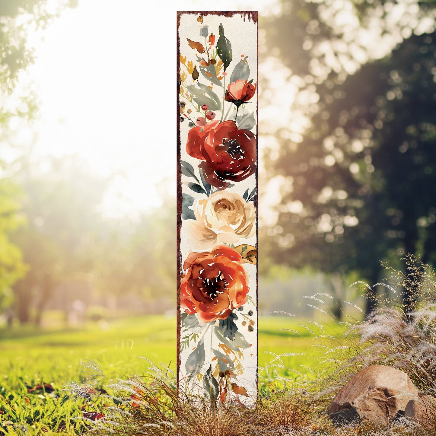 42in Fall Garden Stake - Watercolor Boho Floral Bouquet Decor - Ideal for Outdoor Decor, Yard Art, and Garden Decorations