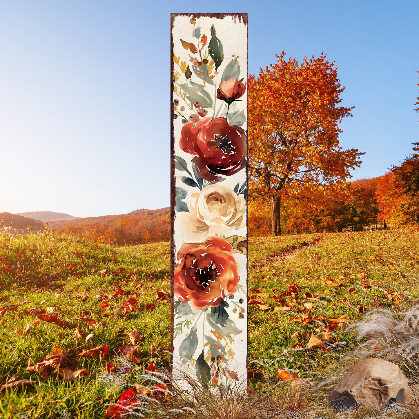42in Fall Garden Stake - Watercolor Boho Floral Bouquet Decor - Ideal for Outdoor Decor, Yard Art, and Garden Decorations