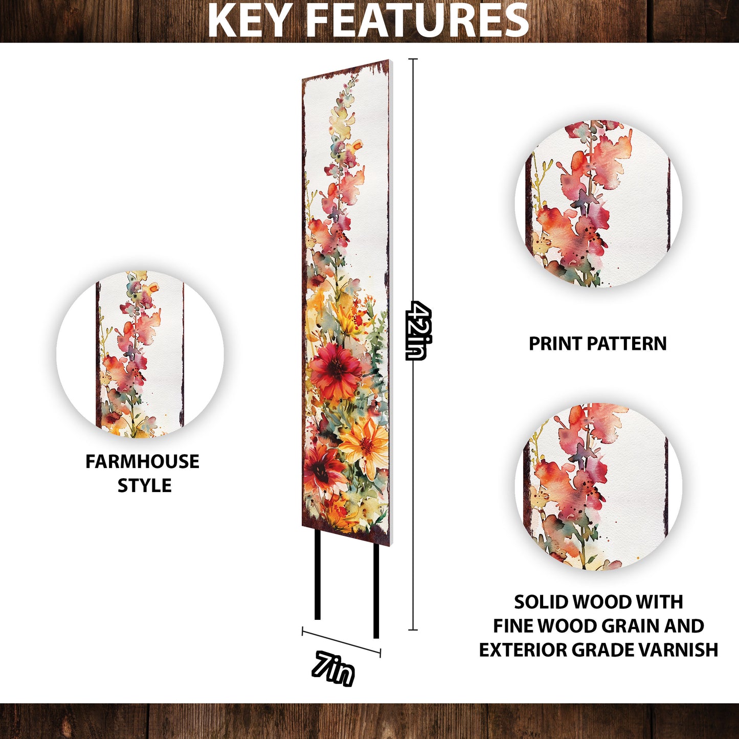 42in Fall Garden Stake _ Watercolor Fall Wildflower Decor - Ideal for Outdoor Decor, Yard Art, and Garden Decorations