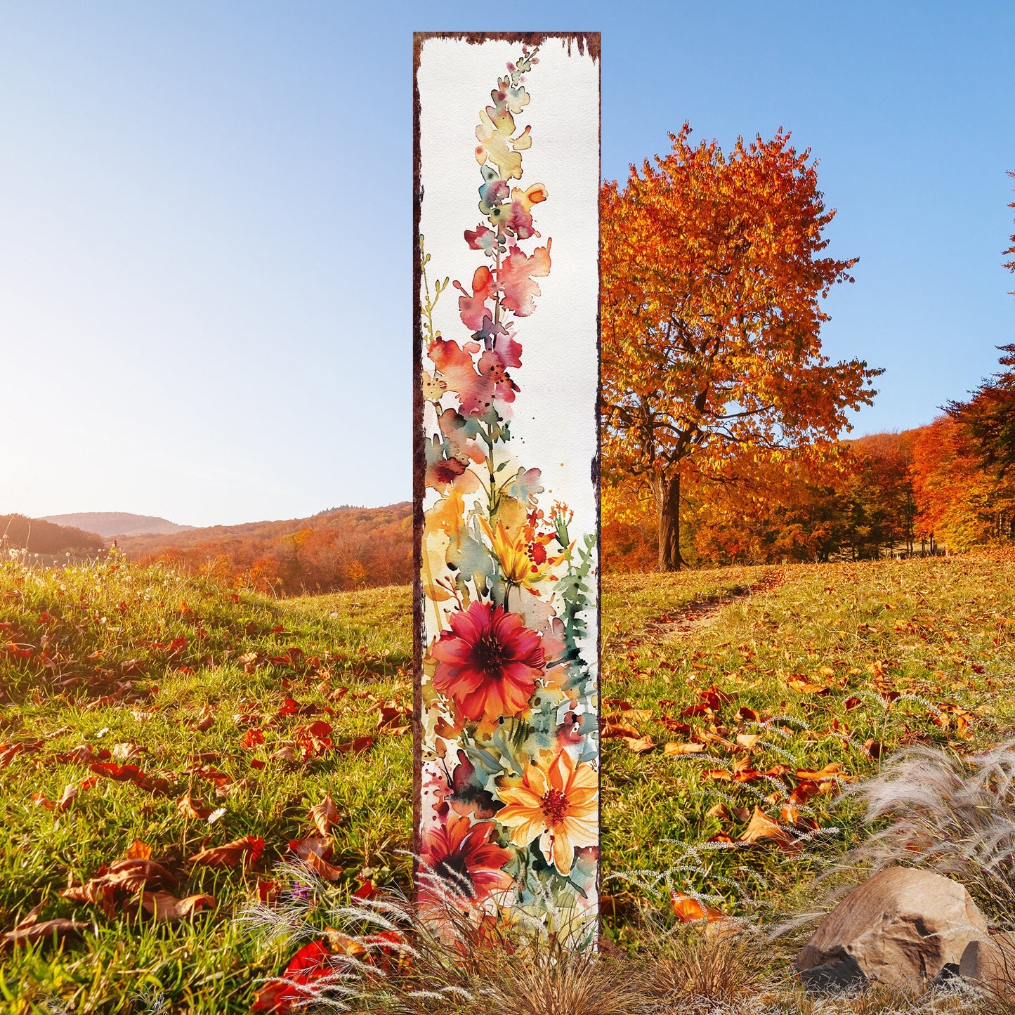 42in Fall Garden Stake _ Watercolor Fall Wildflower Decor - Ideal for Outdoor Decor, Yard Art, and Garden Decorations