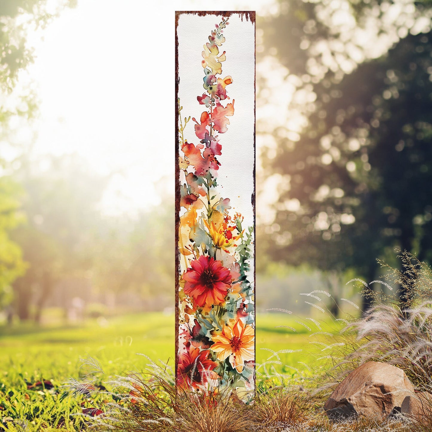 42in Fall Garden Stake _ Watercolor Fall Wildflower Decor - Ideal for Outdoor Decor, Yard Art, and Garden Decorations