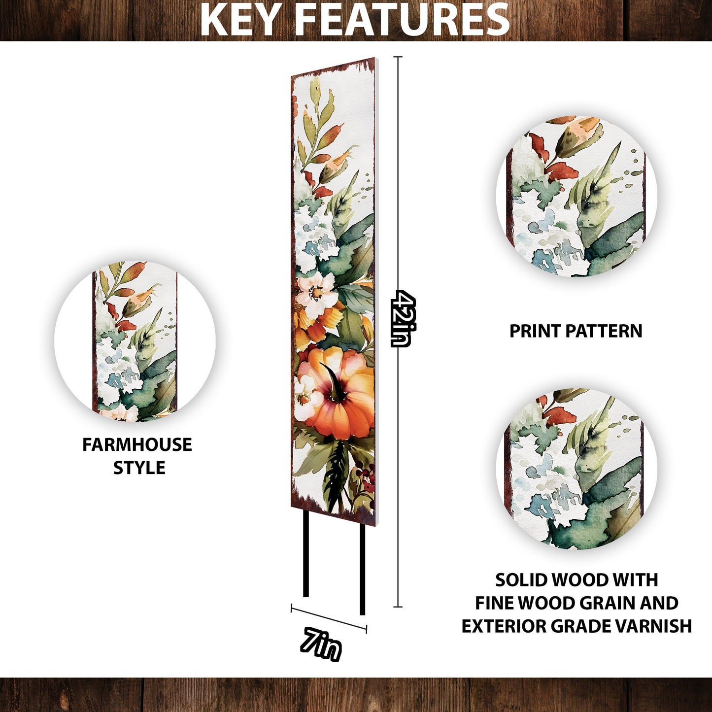 42in Fall Garden Stake _ Watercolor Fall Pumpkin Decor - Ideal for Outdoor Decor, Yard Art, and Garden Decorations