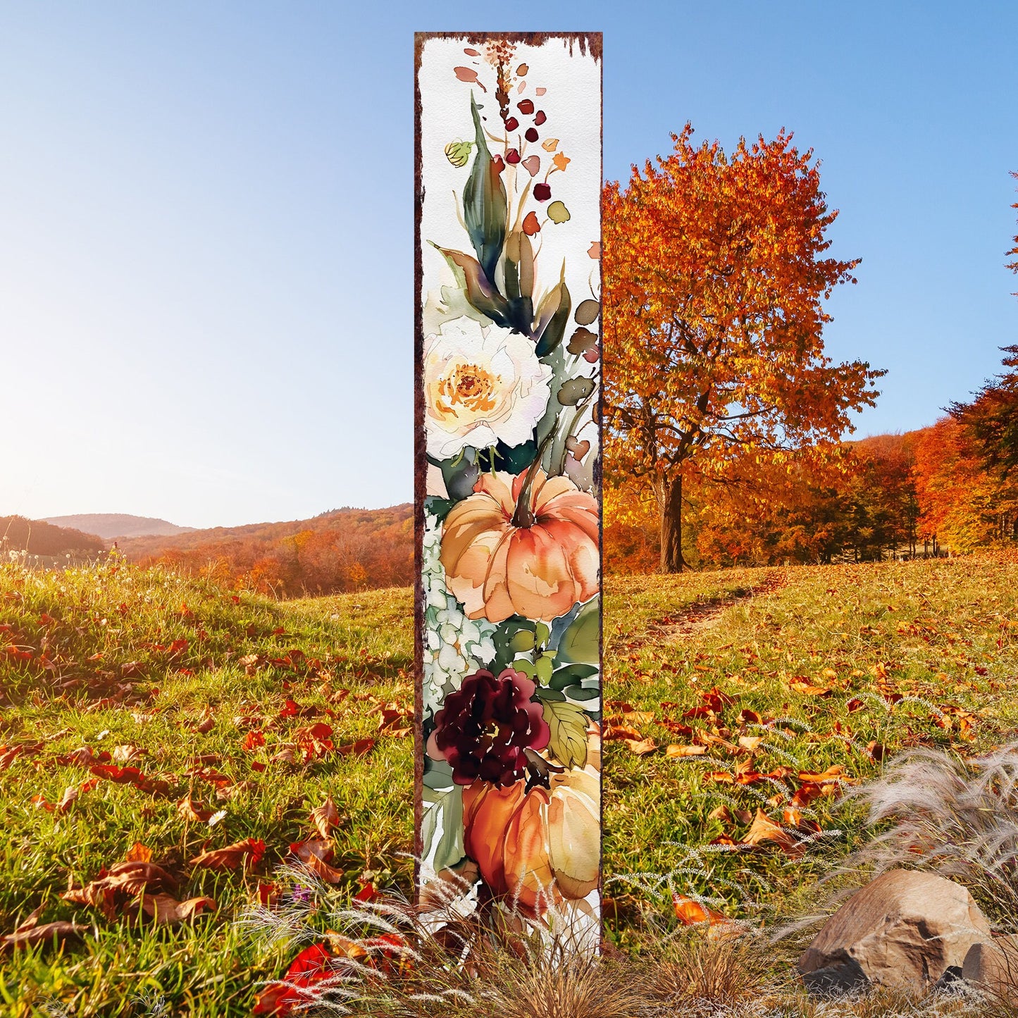 42in Fall Garden Stake | Watercolor Fall Pumpkin Decor | Ideal for Outdoor Decor | Yard Art - and Garden Decorations