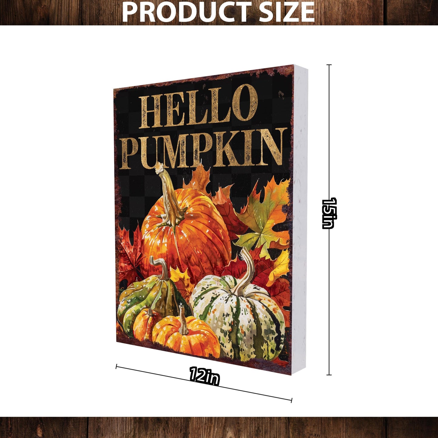 15in Hello Pumpkin Fall Table Decor - Fall Wooden Decor Autumn Tabletop Sign Decor for Home, Farmhouse Harvest Holiday Indoor Party Decor