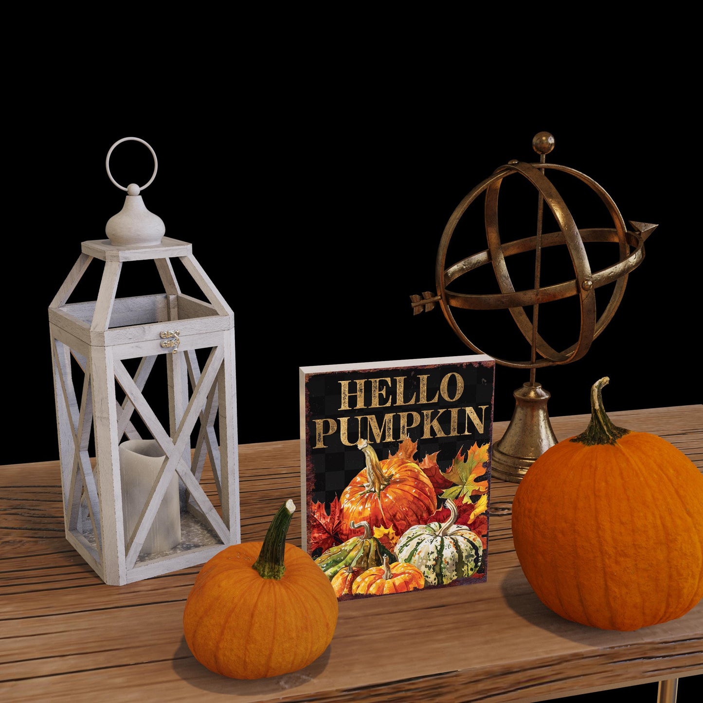15in Hello Pumpkin Fall Table Decor - Fall Wooden Decor Autumn Tabletop Sign Decor for Home, Farmhouse Harvest Holiday Indoor Party Decor