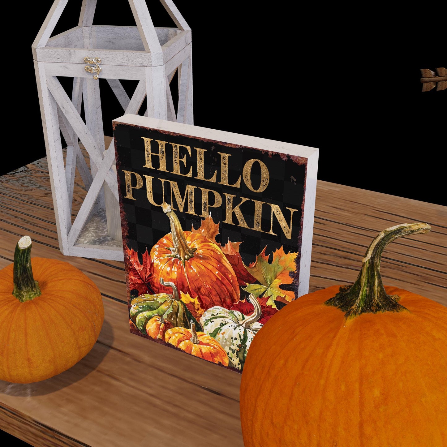 15in Hello Pumpkin Fall Table Decor - Fall Wooden Decor Autumn Tabletop Sign Decor for Home, Farmhouse Harvest Holiday Indoor Party Decor