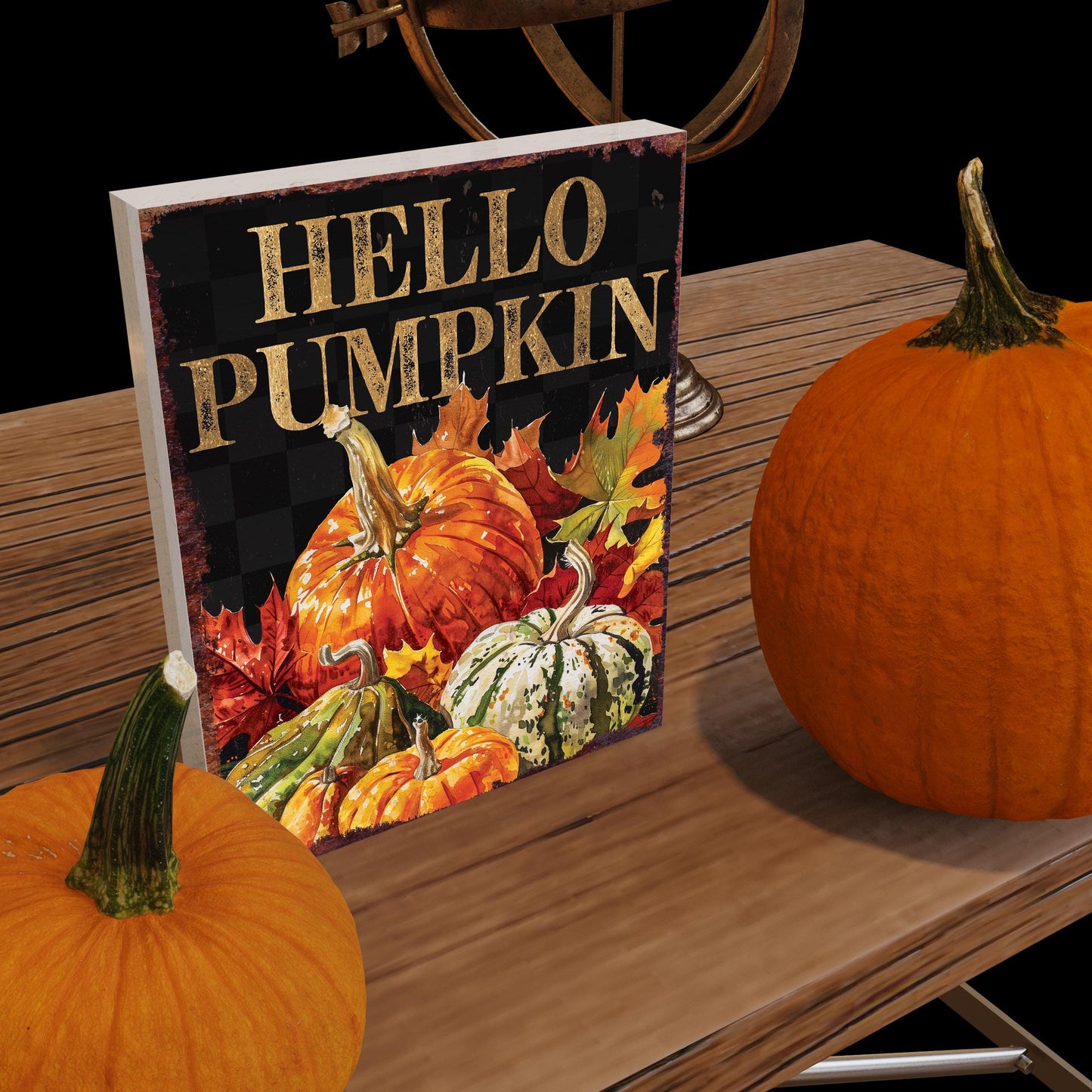 15in Hello Pumpkin Fall Table Decor - Fall Wooden Decor Autumn Tabletop Sign Decor for Home, Farmhouse Harvest Holiday Indoor Party Decor