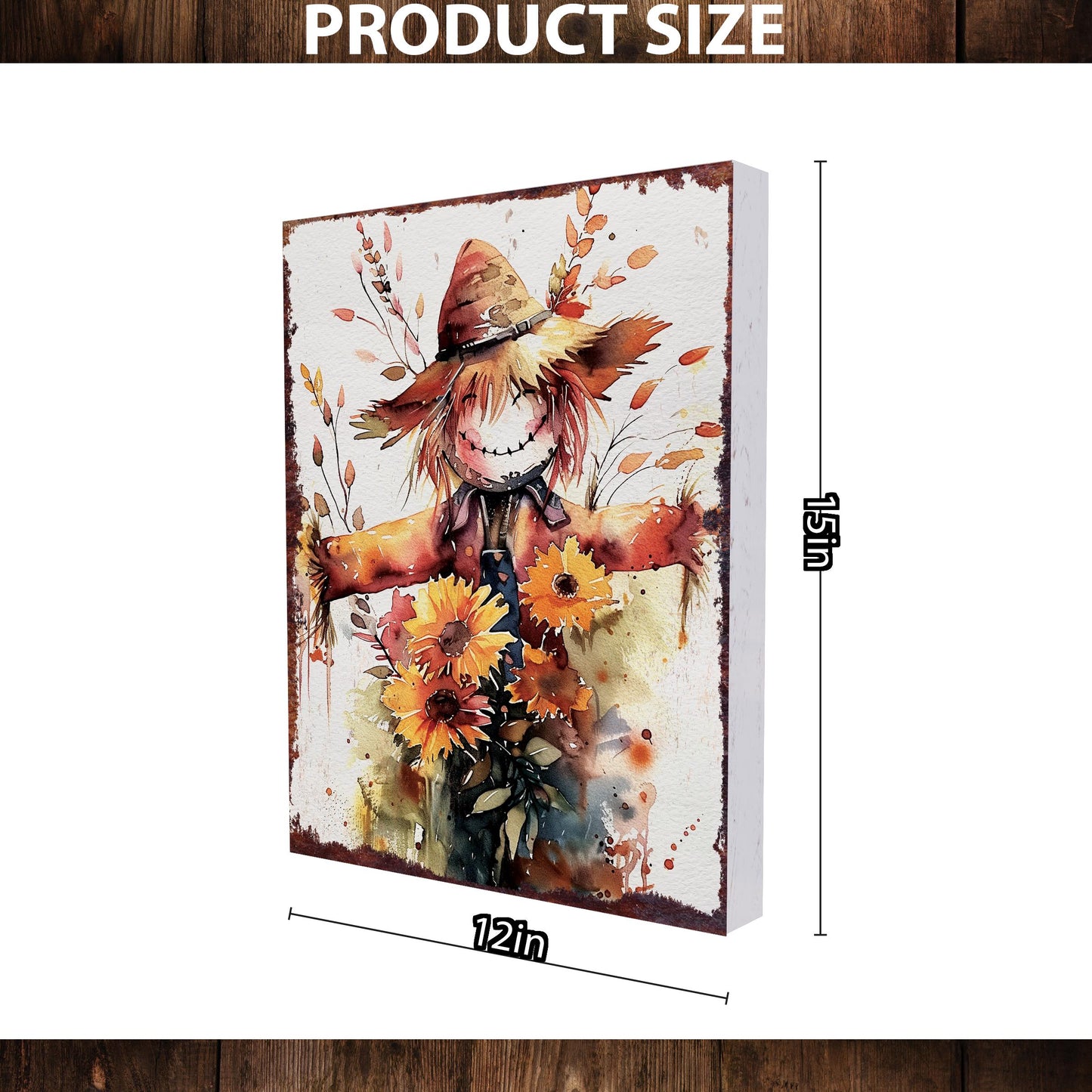 15in Fall Scarecrow Table Decor | Fall Wooden Tabletop Sign | Farmhouse Harvest Holiday Indoor Decor
