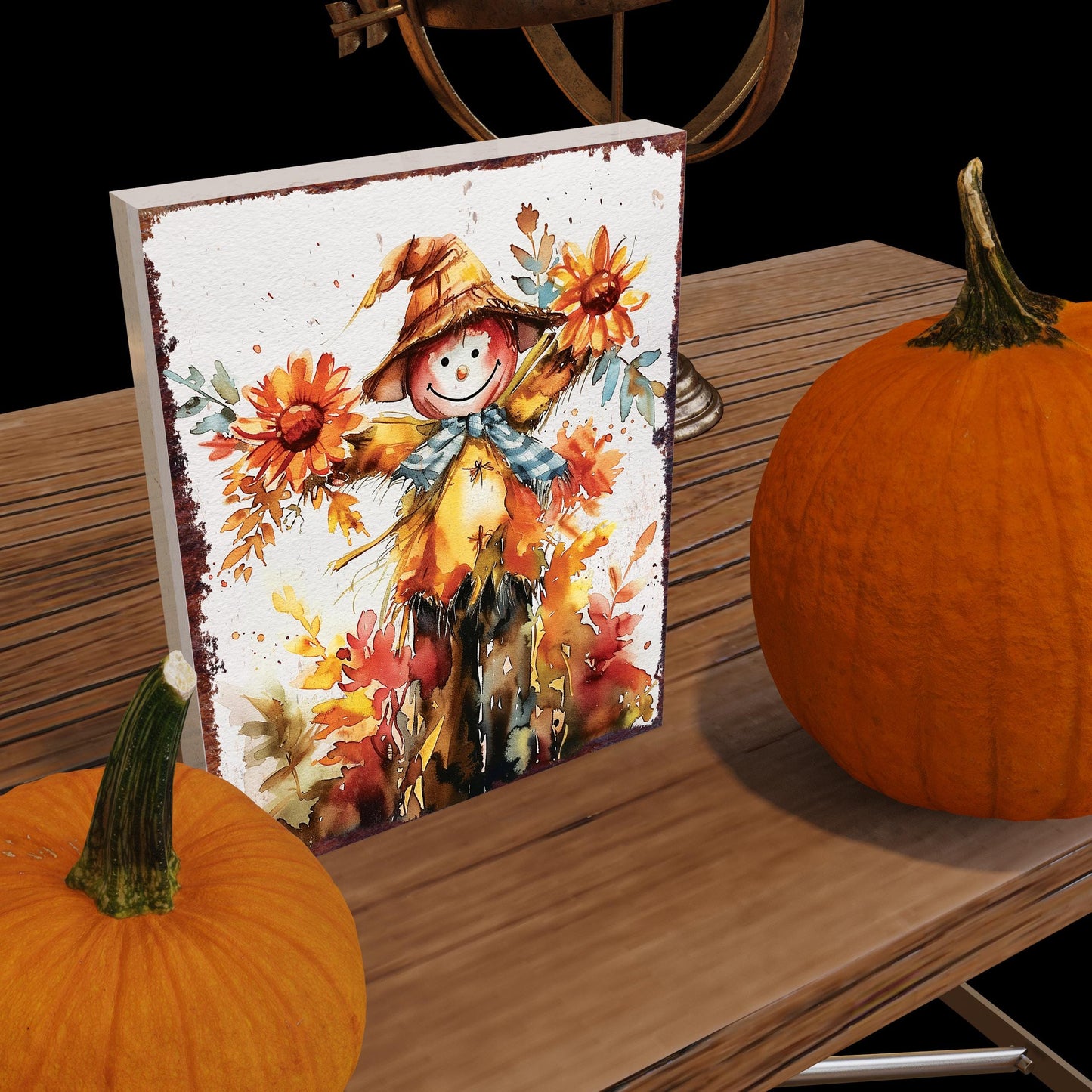 15in Fall Scarecrow Table Decor - Wooden Fall Decor Autumn Tabletop Sign Decor for Home, Farmhouse Harvest Holiday Indoor Party Decor