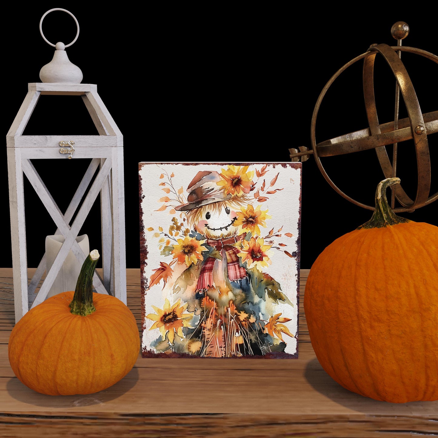 15in Fall Scarecrow Table Decor | Autumn Tabletop Sign | Wooden Farmhouse Harvest Holiday Indoor Decor