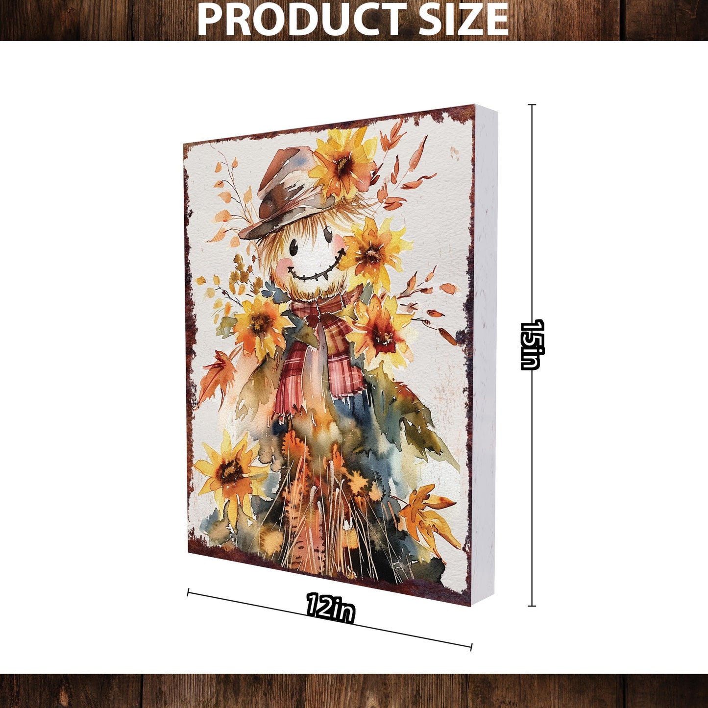 15in Fall Scarecrow Table Decor | Autumn Tabletop Sign | Wooden Farmhouse Harvest Holiday Indoor Decor