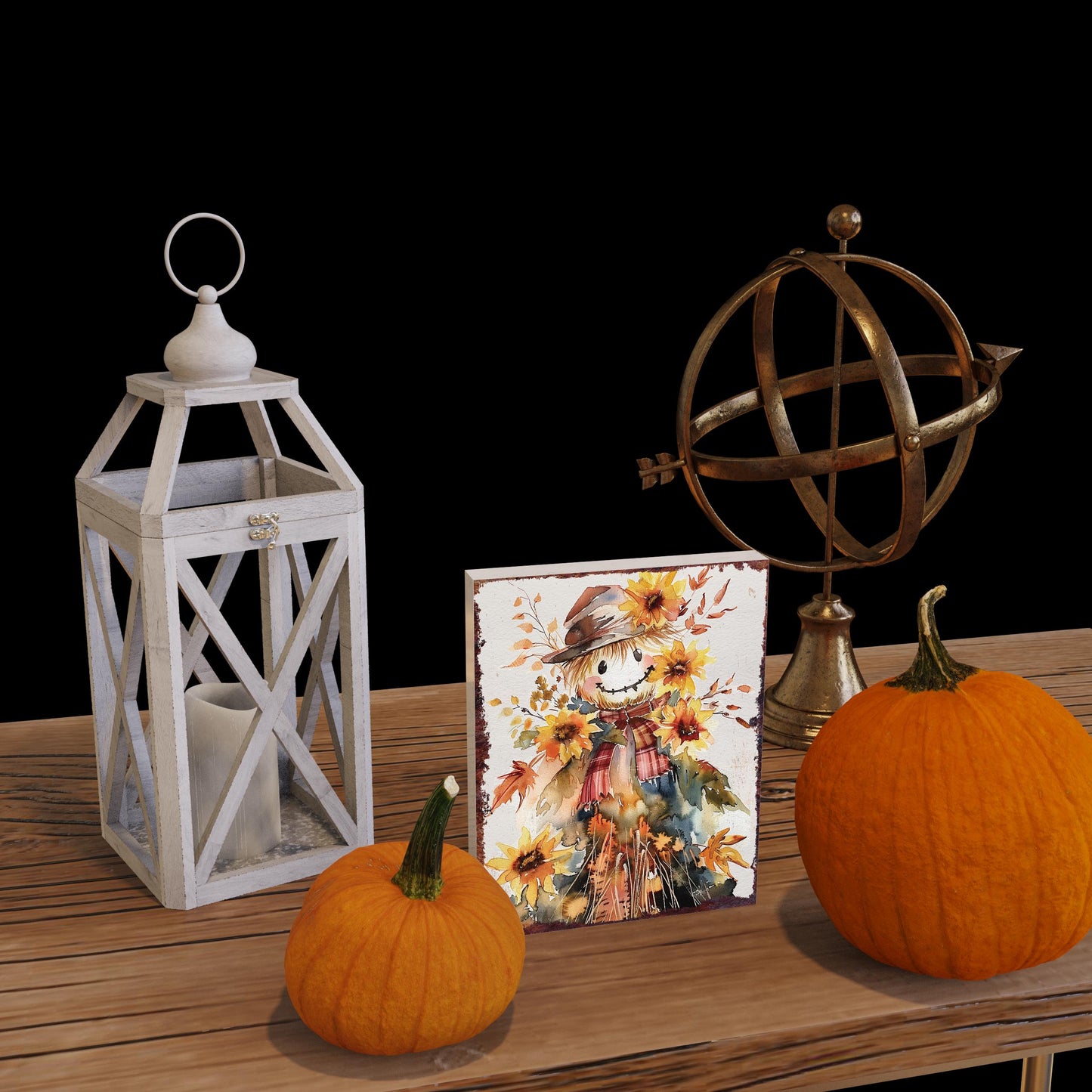 15in Fall Scarecrow Table Decor | Autumn Tabletop Sign | Wooden Farmhouse Harvest Holiday Indoor Decor